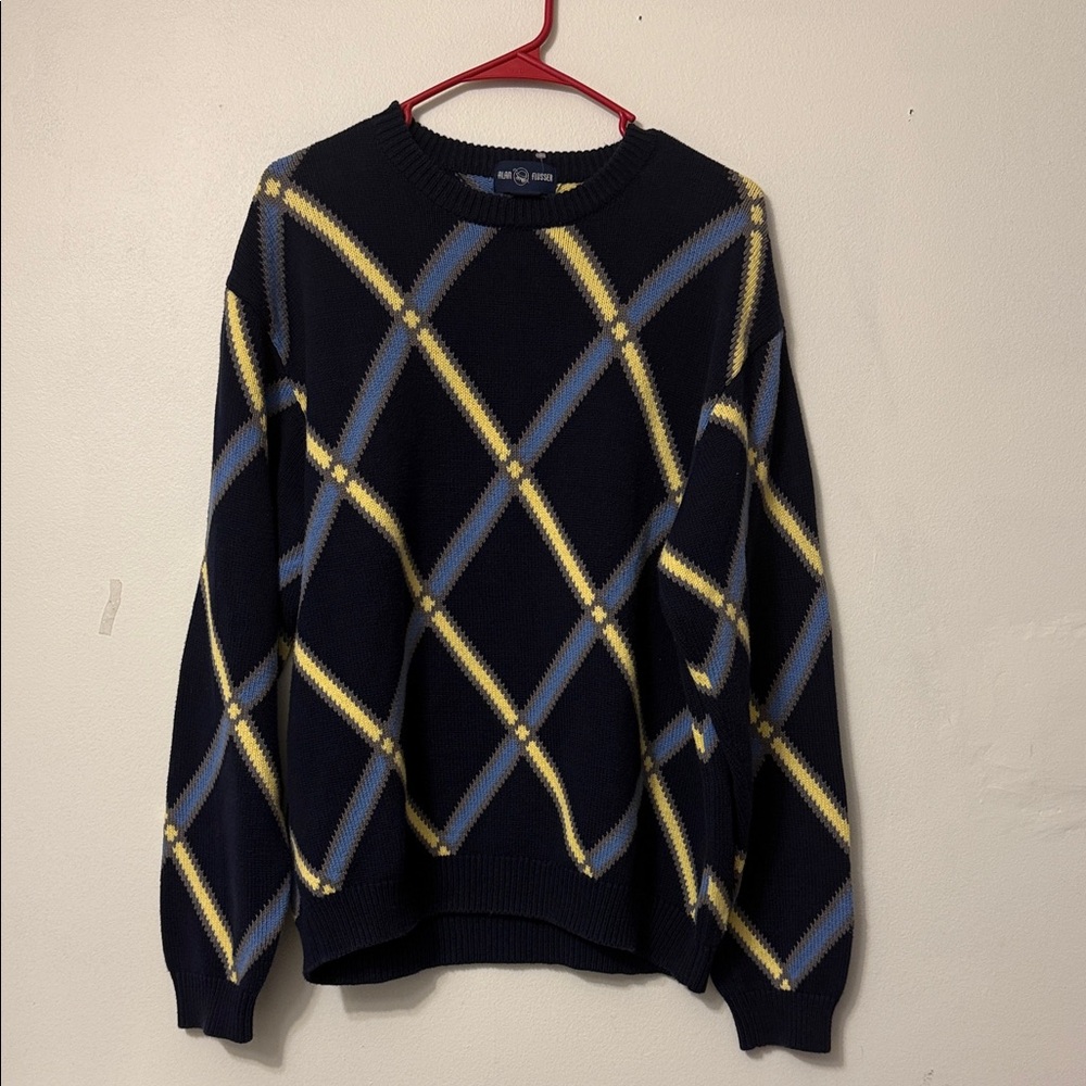 Alan Flusser Navy Argyle Crewneck Sweater
